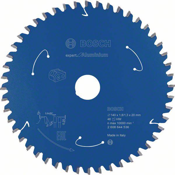 Bosch Accessories Expert for Aluminium 2608644536 Hoja de sierra circular 140 x 20 mm Número de dientes: 48 1 UD(S).