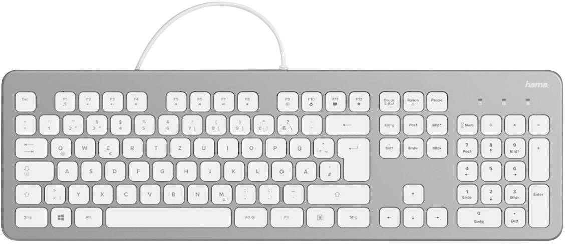 Hama KC-700 USB Teclado Alemán, QWERTZ Plata, Blanco Teclas silenciosas-3