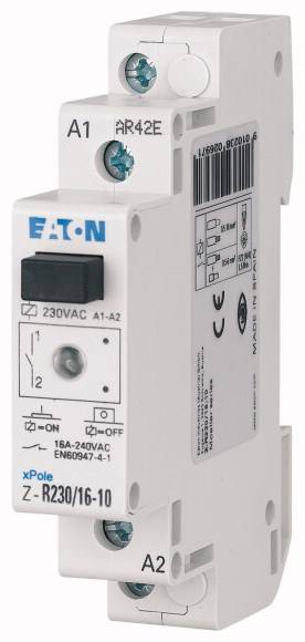 Eaton Z-R230/16-10 Relé de instalación Tensión nominal: 230 V, 240 V Corriente de conmutación (máx.): 16 A 1 contacto NA 1 UD(S).