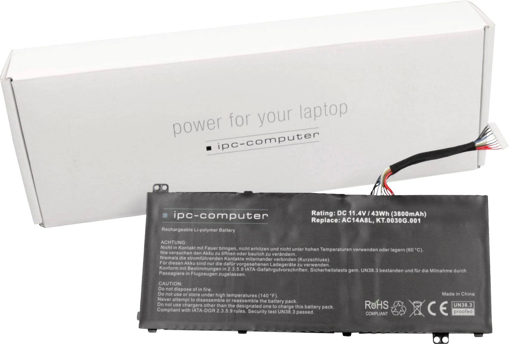 ipc-computer Batería para ordenador portátil IPC-Akku KT.0030G.001 11.4 V 3800 mAh Acer