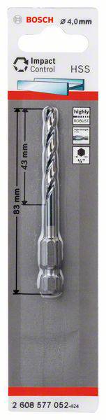 Bosch Accessories 2608577052 Metallbohrer PRO Impact 4,0mm HSS-G Länge 43/83mm 6kant Schaft 1/4" HSS-G Broca espiral de -1