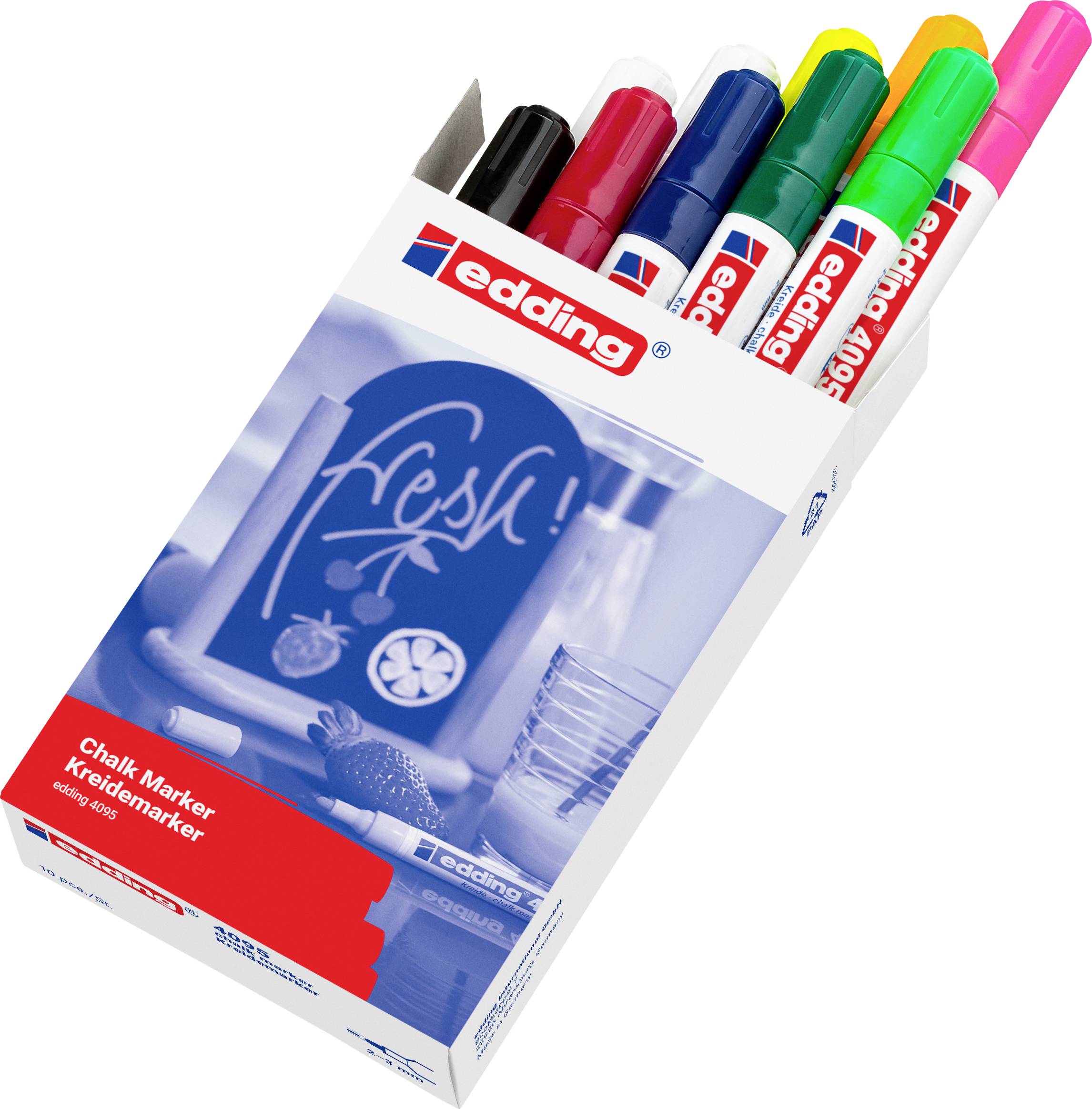 Edding 4095 4-4095999 Marcador de tiza Blanco, Blanco, Schwarz, Rot, Blau, Verde, Verde claro, Amarillo neón, Naranja neón, Rosa neón 4 mm, 15 mm