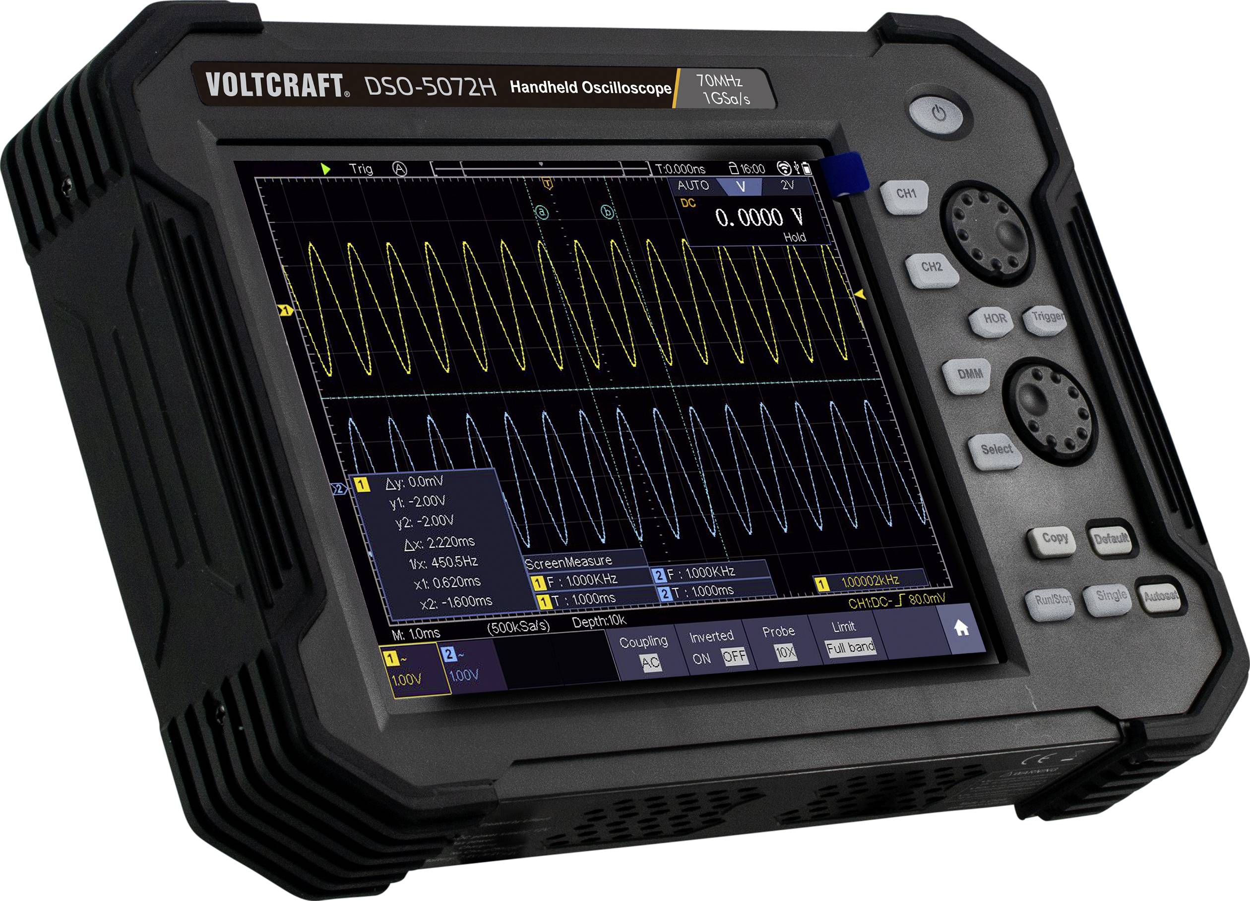 VOLTCRAFT DSO-5072H Osciloscopio manual Calibrado según (DAkkS) 70 MHz 2 canales 1 GSa/s 40 Mpts 8 Bit Memoria digital (-1