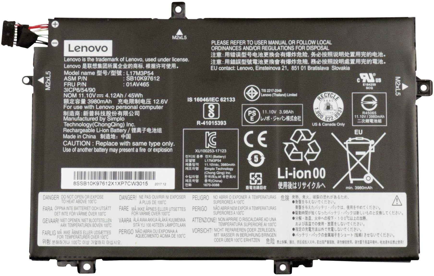 Lenovo Batería para ordenador portátil Akku 01AV465 11.1 V 4120 mAh Lenovo-0