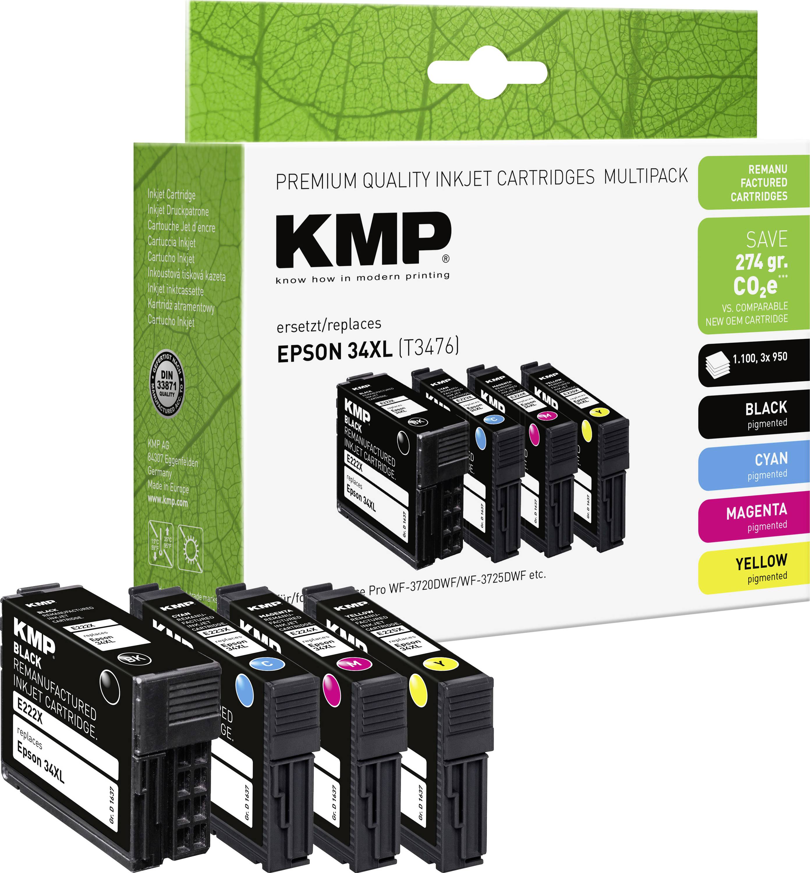 KMP Ink reemplaza Epson 34XL, T3476, T3471, T3472, T3473, T3474 Compatible Paquete combinado Color E222XV 1637,4005-0