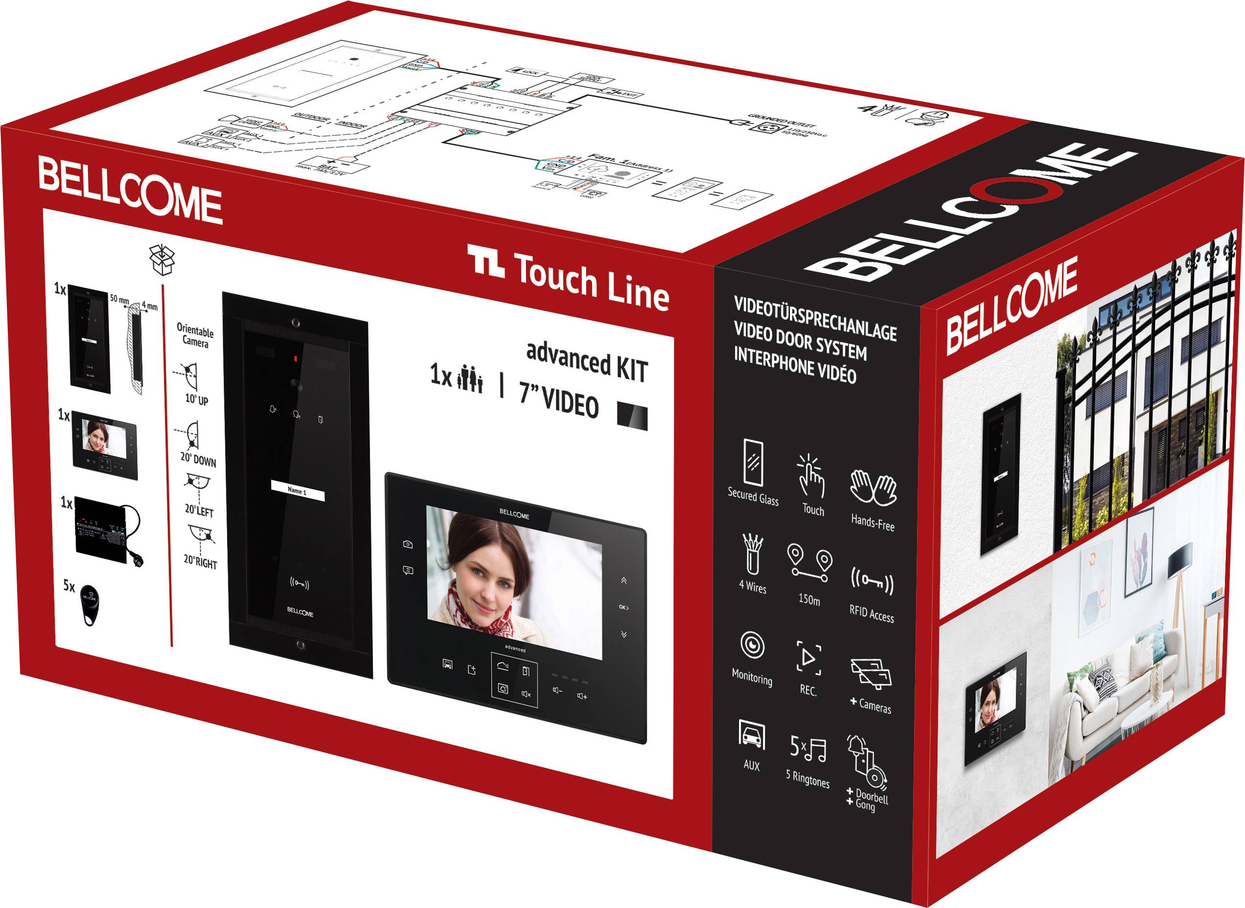 Bellcome Advanced 7" Video-Kit 1 Familie Intercomunicador de puerta con vídeo Por cable Juego completo 8 piezas Schwarz