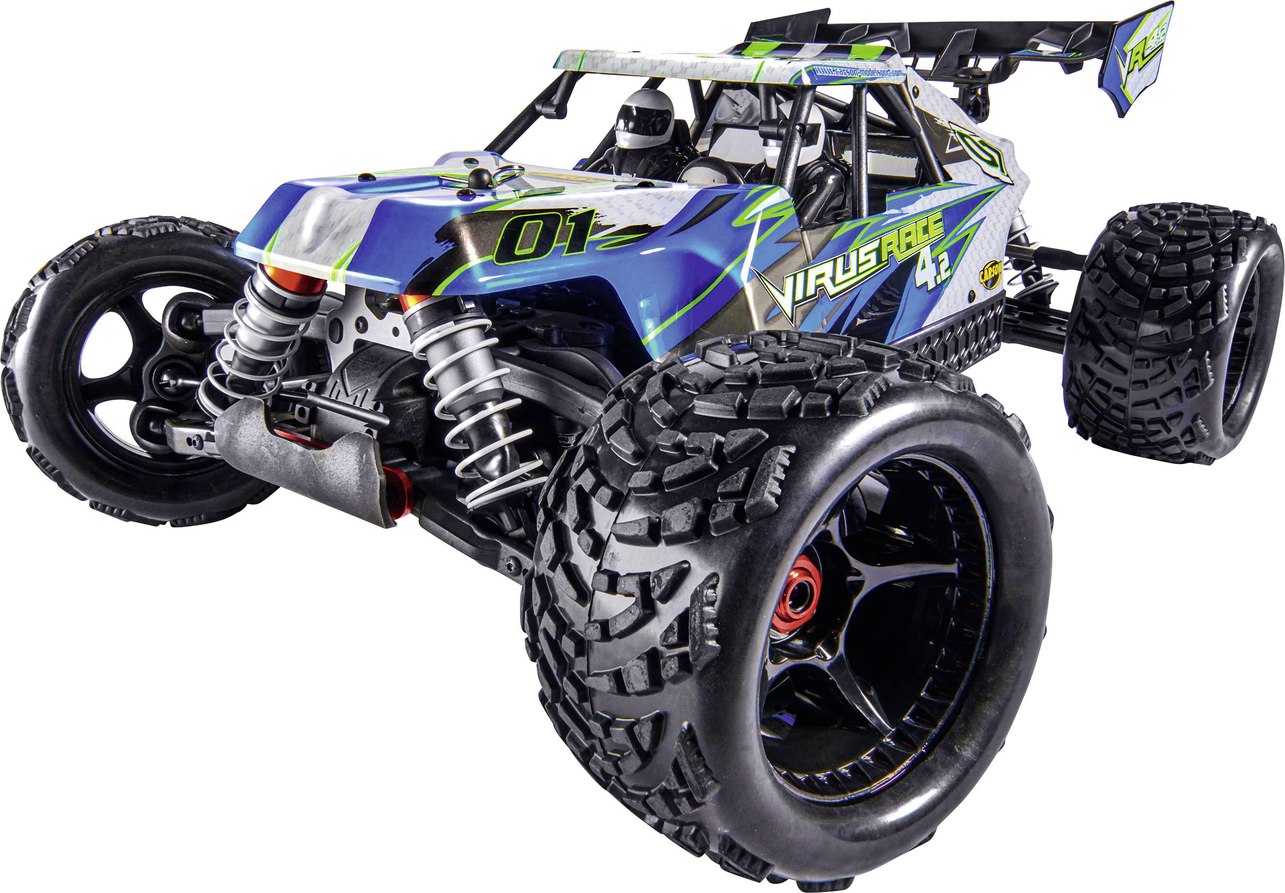 Carson Modellsport Virus Race 4.2 Sin escobillas 1:8 Maqueta de coche de RC Eléctrico Buggy Tracción total (4WD) 100 % RtR 2,4 GHz Batería, cargador y pilas del emisor incluidos