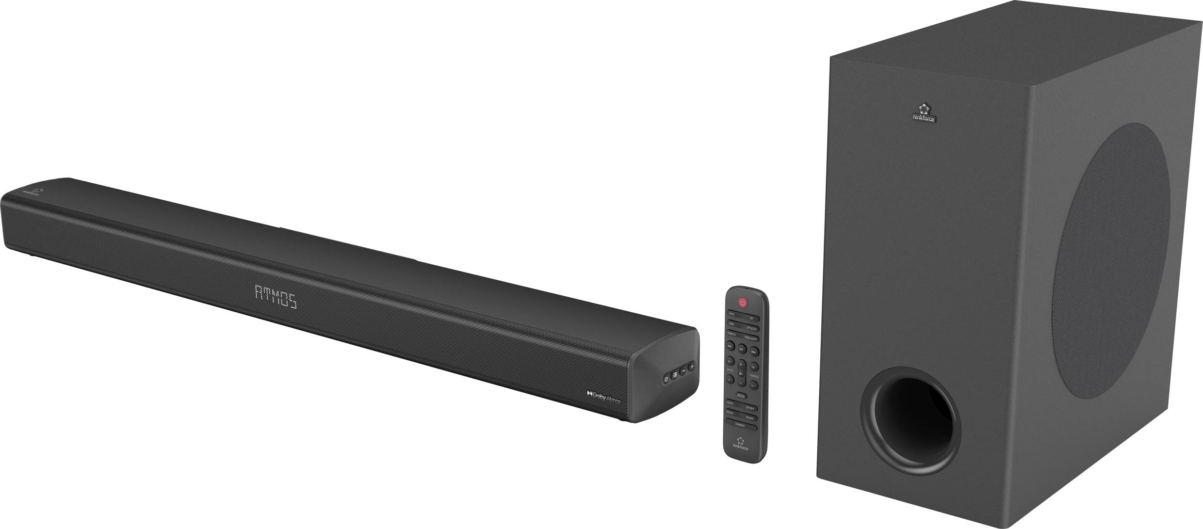 Renkforce RF-SB-301 Soundbar Dolby Atmos®, Bluetooth®, Subwoofer inalámbrico incluido, USB-0