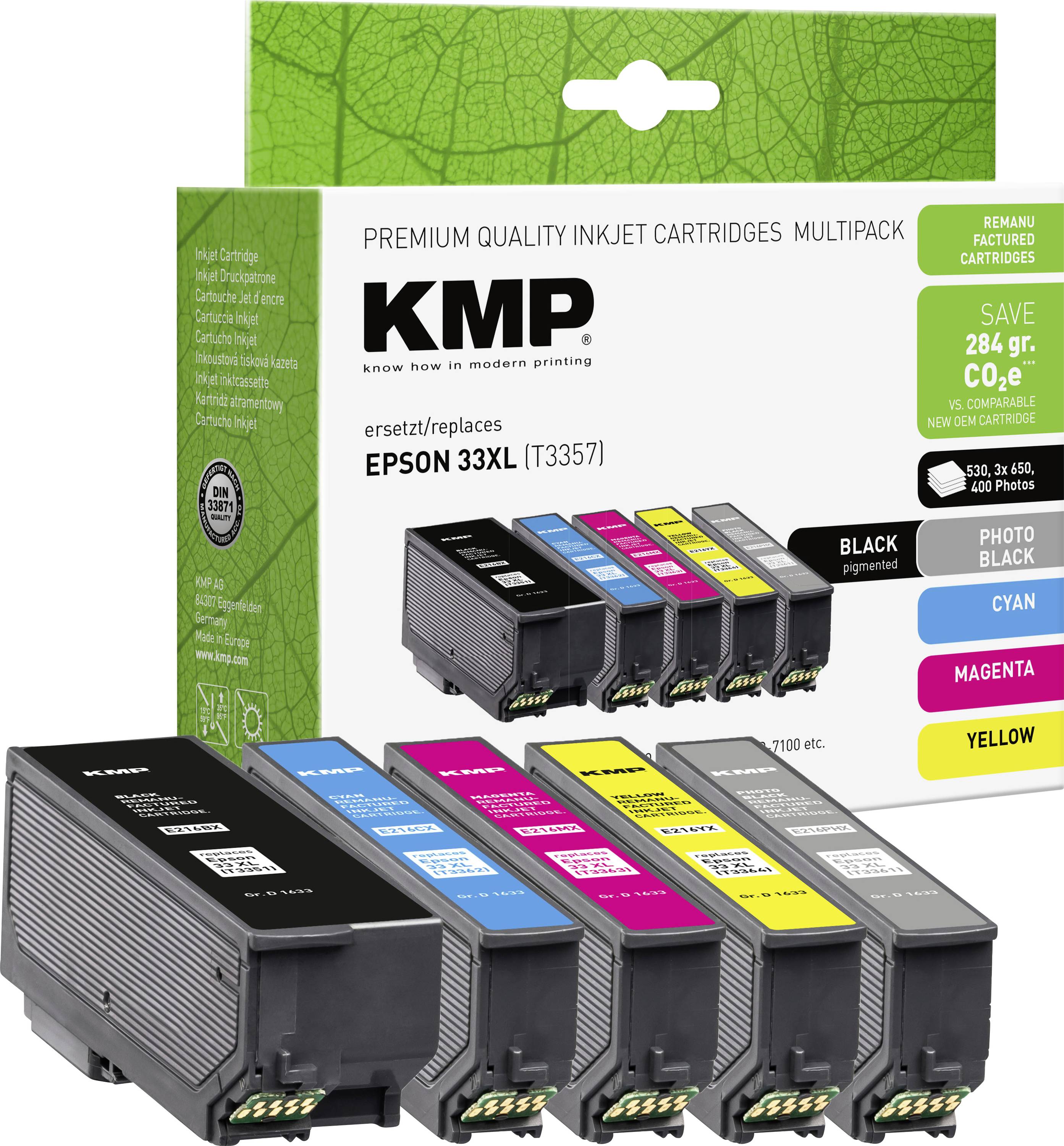 KMP Ink reemplaza Epson 33XL, T3357, T3351, T3361, T3362, T3363, T3364 Compatible Paquete combinado Negro, Cian, Magenta-0