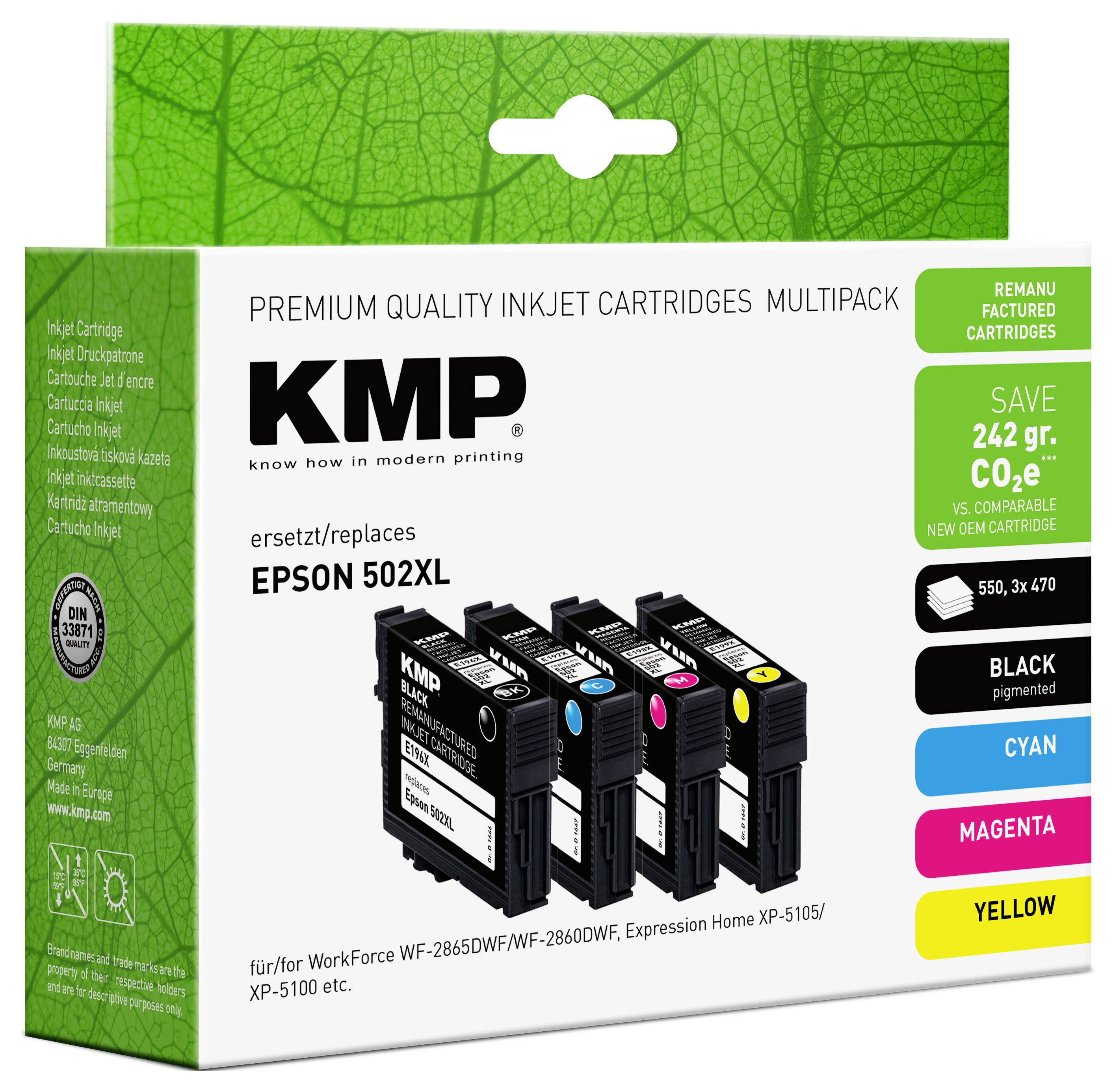 KMP Ink reemplaza Epson 502XL, T02W6, T02W1, T02W2, T02W3, T02W4 Compatible Paquete combinado Negro, Cian, Magenta, Amar-1