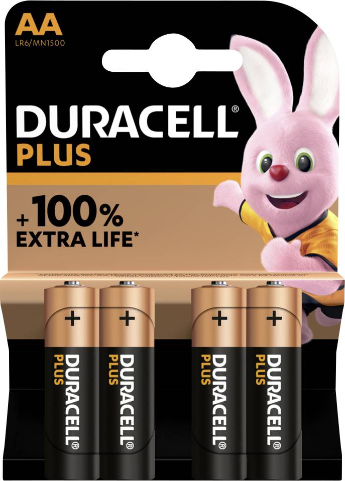 Duracell Plus-AA K4 Pila Mignon (tipo AA) Alcalina de manganeso 1.5 Ah 1.5 V 4 UD(S).