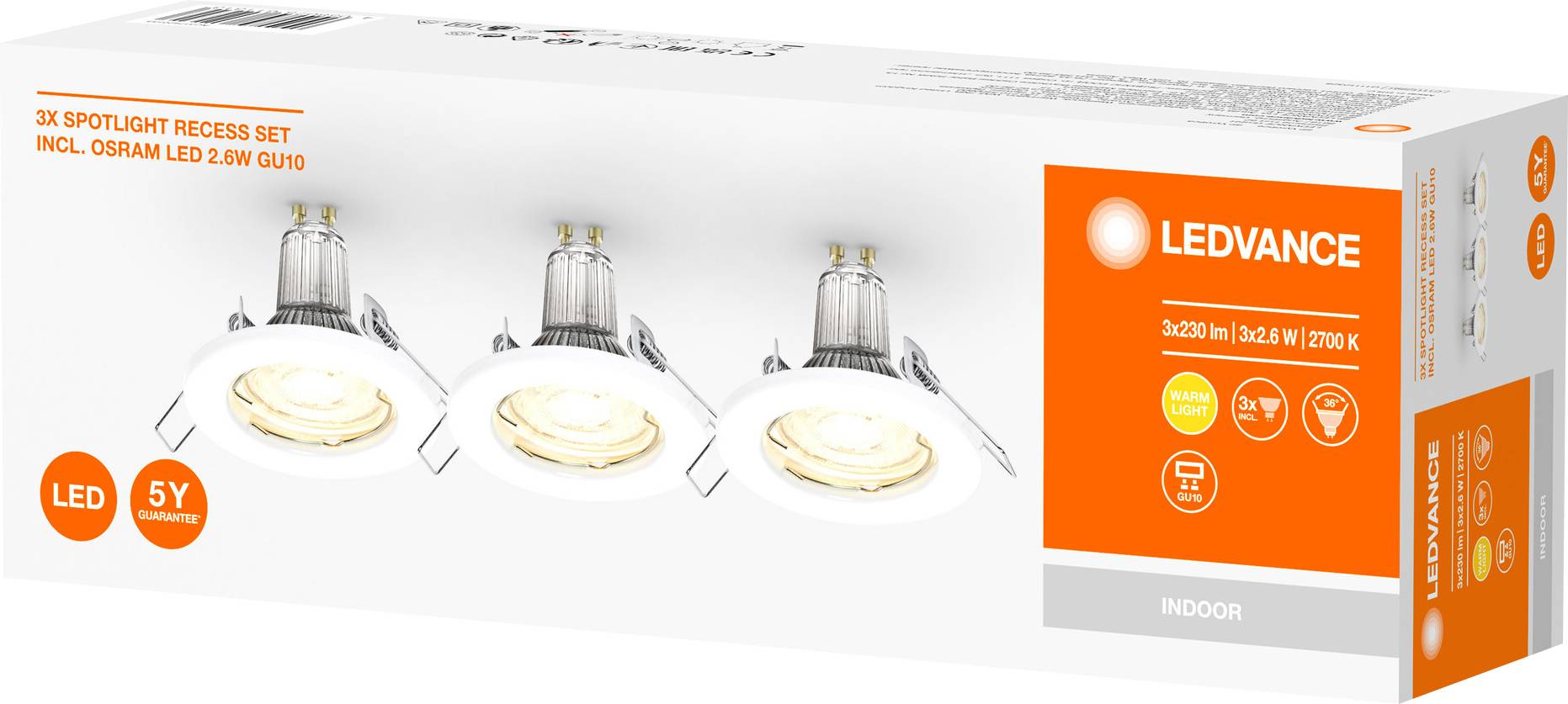 LEDVANCE SET X3 RECESS DOWNLIGHT GU10 Lámpara LED de encastre para baño GU10 4.5 W IP20 Blanco-3