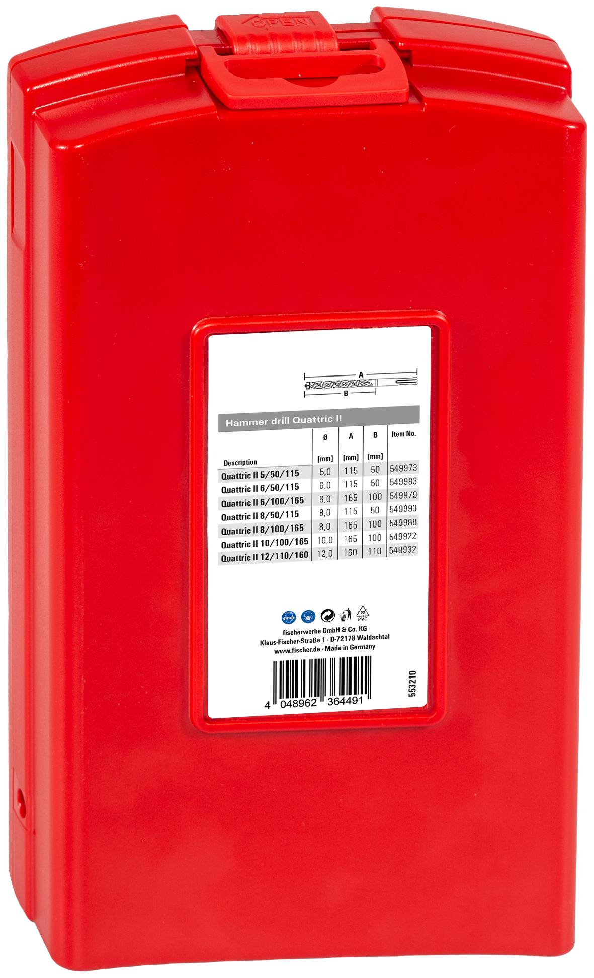 Fischer Quattric II 553210 Perforadora de percusión 5 mm, 6 mm, 8 mm, 10 mm, 12 mm SDS-Plus 1 UD(S).-3