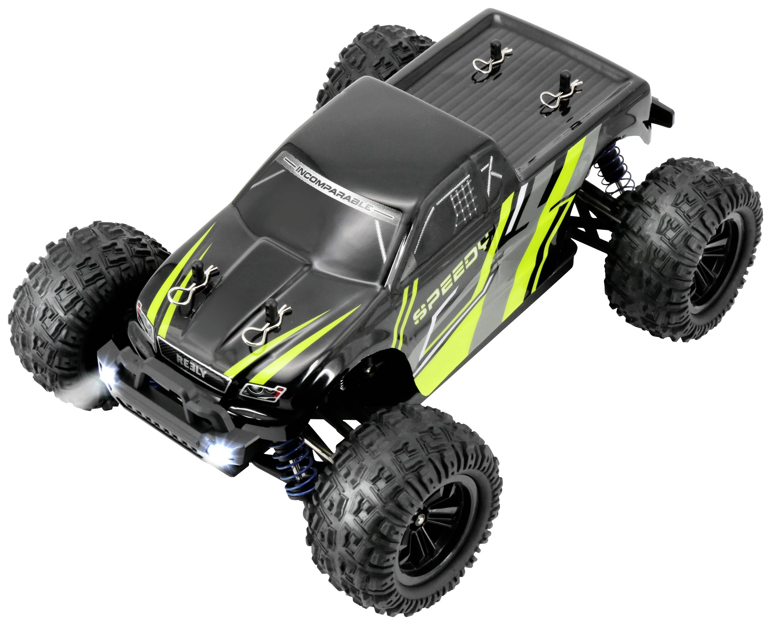 Reely Speedy Negro/verde Con escobillas 1:18 Maqueta de coche de RC Eléctrico Monstertruck Tracción total (4WD) RtR 2,4 -0