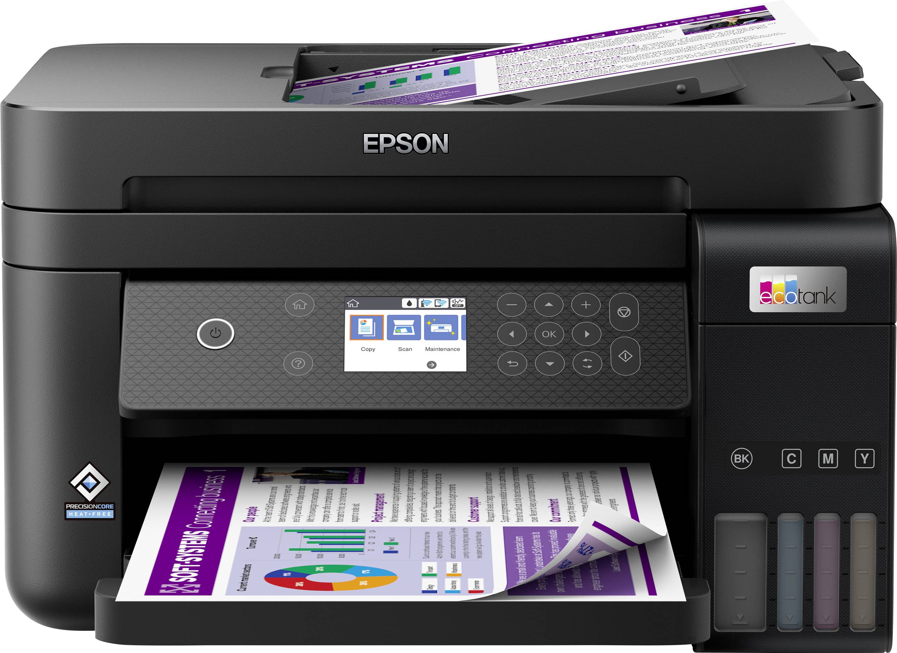 Epson EcoTank ET-3850 Impresora multifunción Inyección de tinta Color A4 Impresora, escáner, fotocopiadora ADF, USB, WLAN, Sistema de depósito de tinta, Duplex, LAN