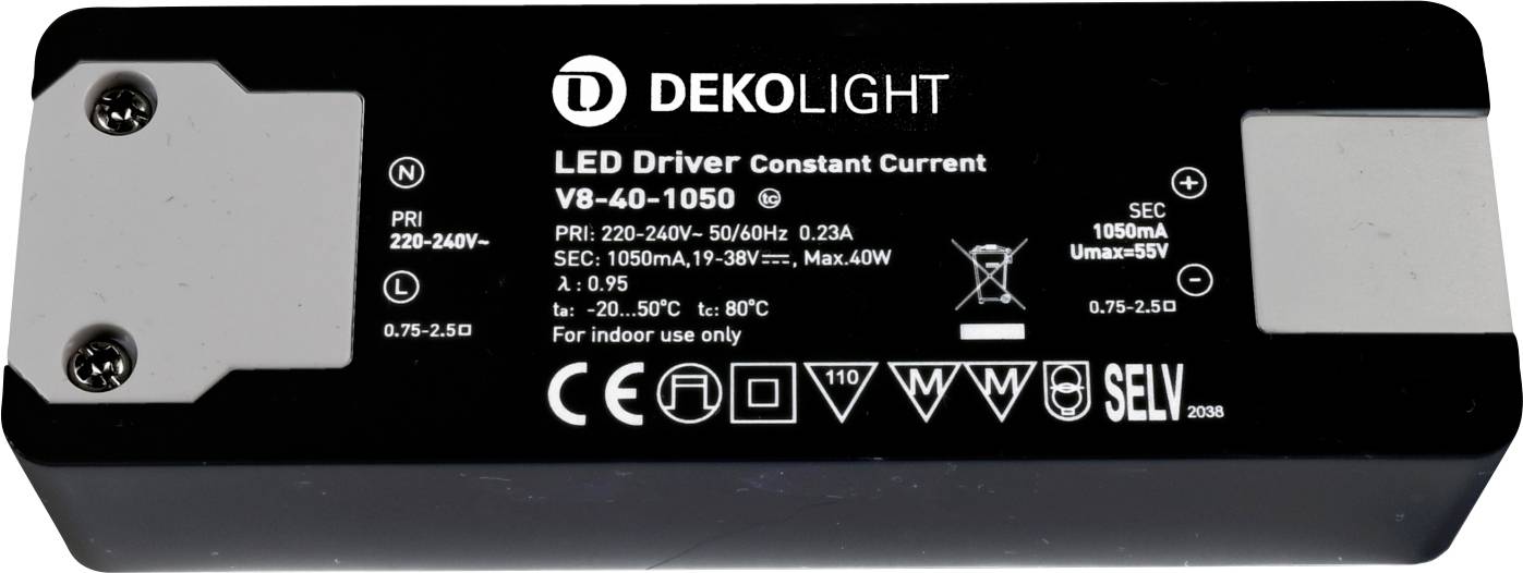 Deko Light Basic CC Transformador de LED Corriente constante 40 W 1050 mA 19 - 38 V 1 UD(S).