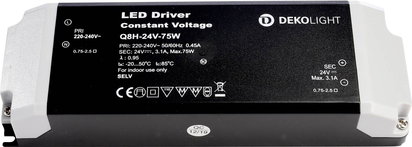 Deko Light Basic CV Transformador de LED Tensión constante 75 W 3100 mA 24 V Protección contra sobrecarga 1 UD(S).