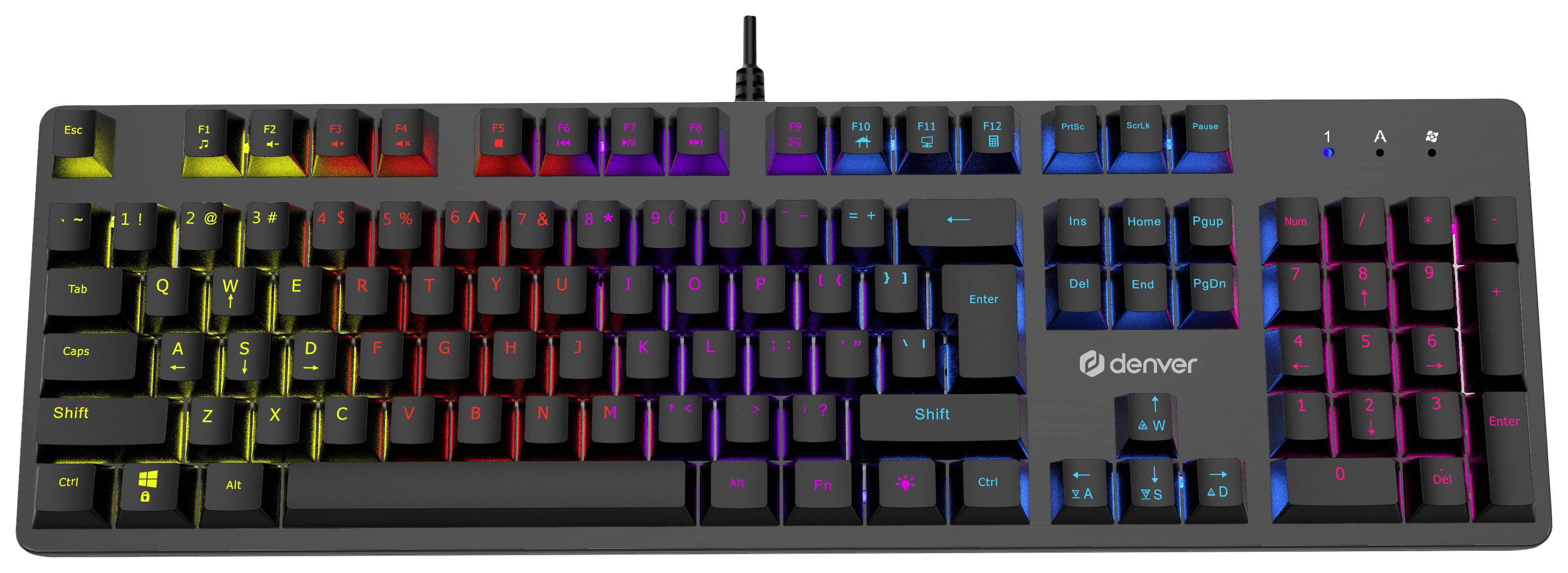Denver GKK-330 DE USB Teclado para juegos Nórdico, QWERTY Schwarz Iluminado-1