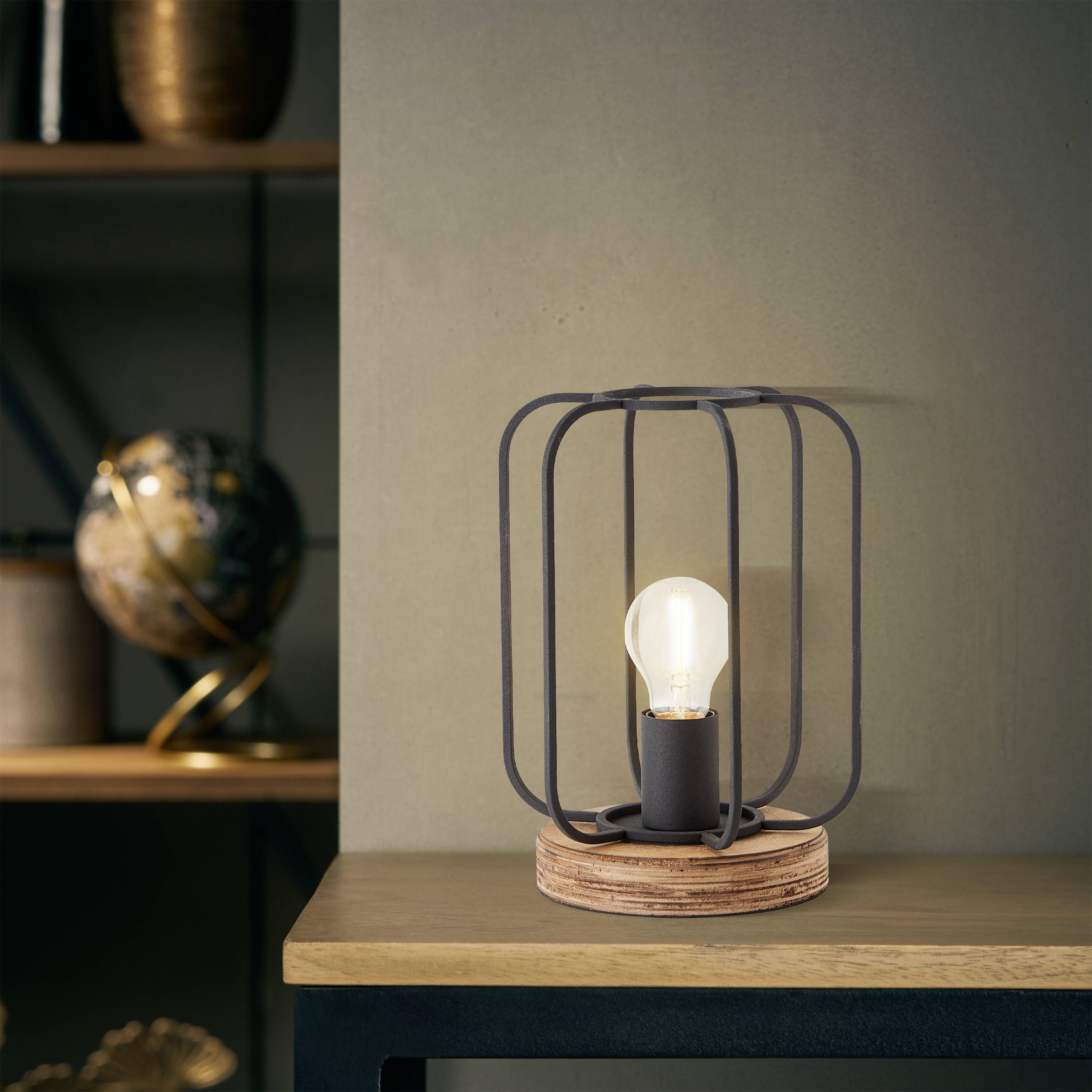 Brilliant Tosh 93147/66 Lámpara de mesa LED E27 40 W Madera (oscura), Negro (corindón)-3