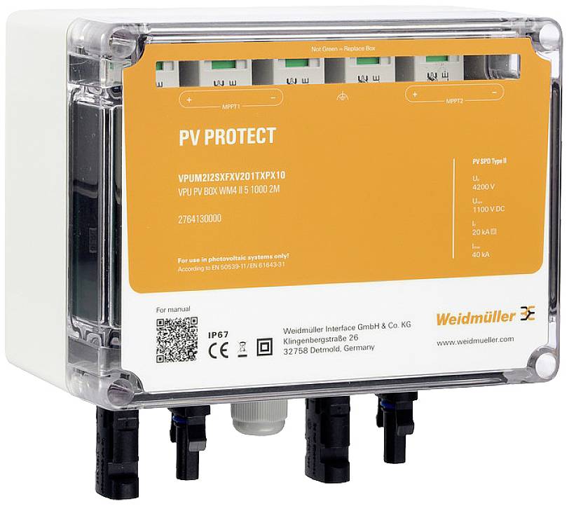 Weidmüller 2764130000 VPUM2I2SXFXV2O1TXPX10 Caja de conexión con protección contra la sobretensión 40 kA 1 UD(S).