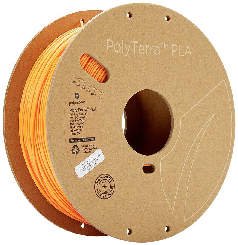 Polymaker 70848 PolyTerra PLA Filamento PLA Menor contenido de plástico 1.75 mm 1000 g Naranja (mate) 1 ST-0