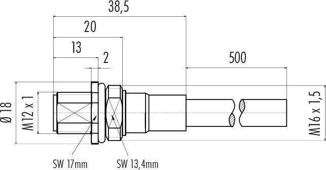 binder 70 3481 785 08-20 Conector de sensor/actuador, sin montar M16 Conector de brida 0.5 m Número de polos: 8 1 UD(S).-1