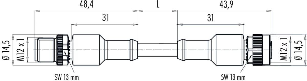 binder 77 3420 3419 50005-0060-20 Conector de sensor/actuador, montado M12 Conector hembra, recto, Conector, recto 0.6 m-1