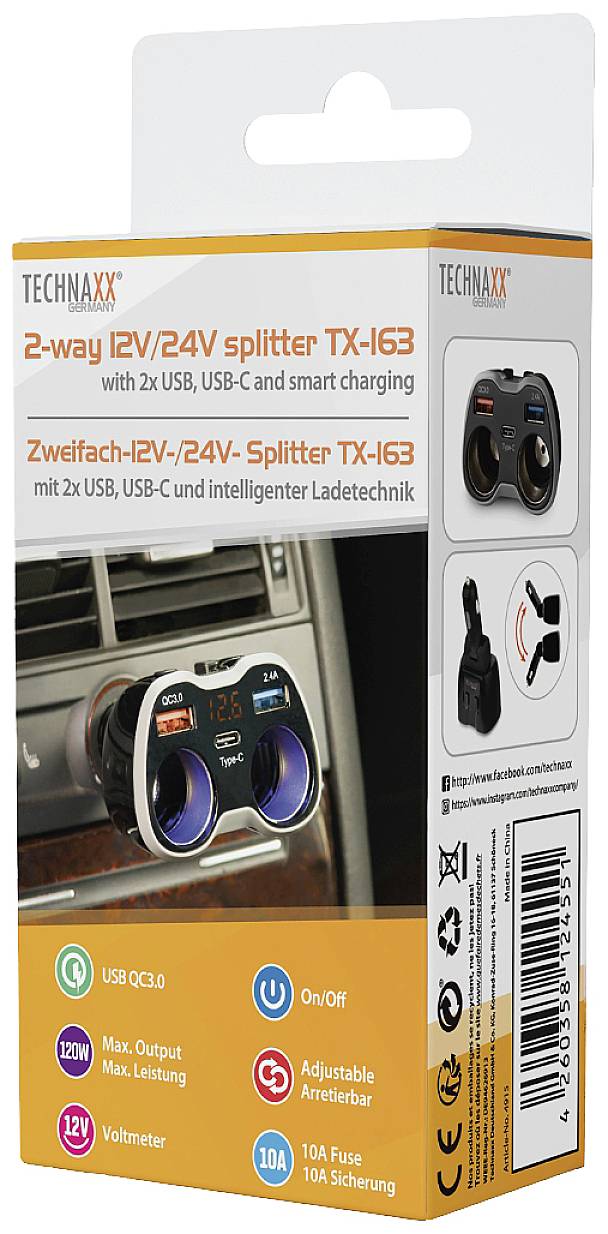 Technaxx 4915 TX-163 Distribuidor de encendedor de cigarrillos Número de conectores estándar 0 x Número de acoplamientos-5