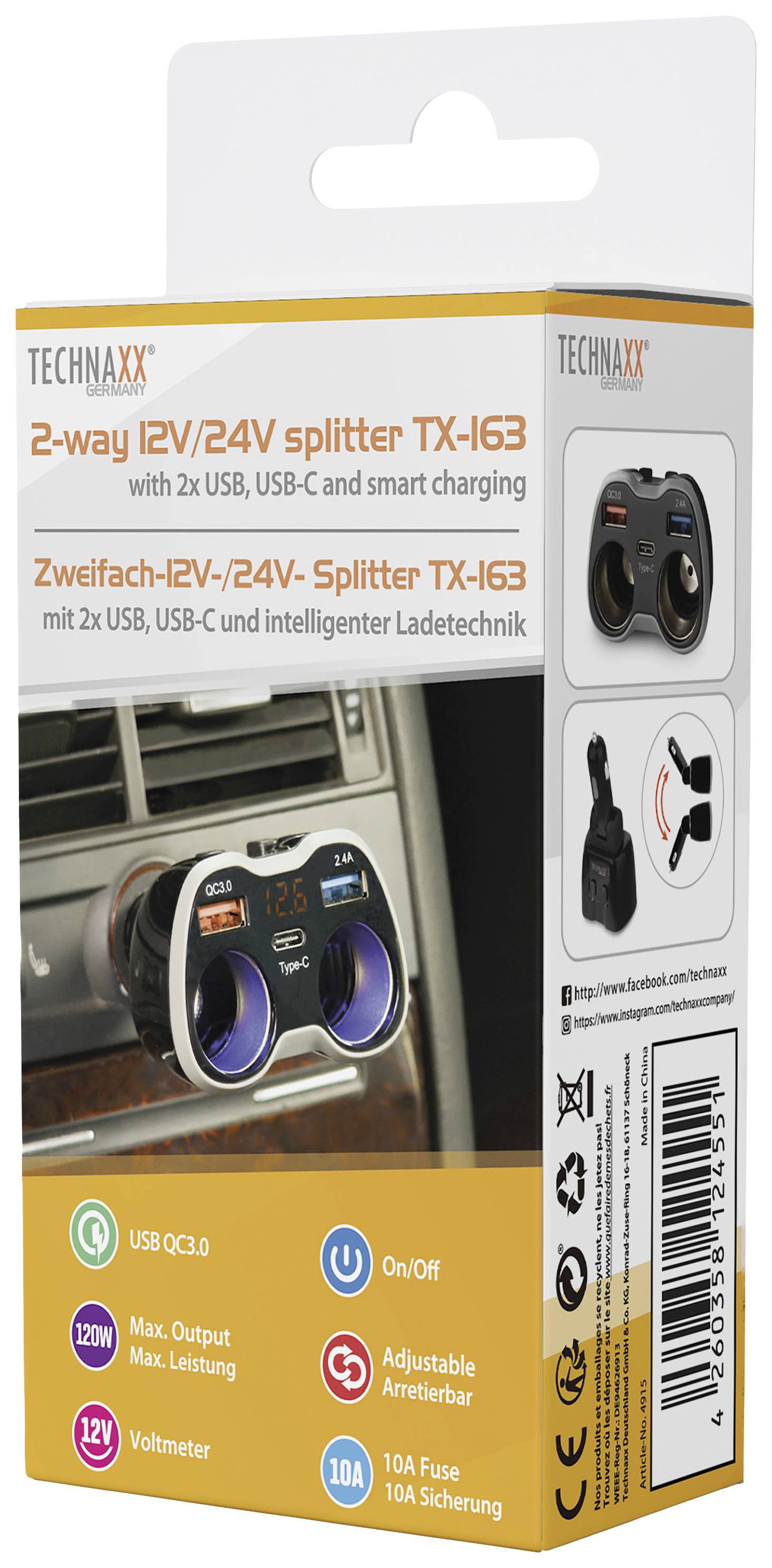 Technaxx 4915 TX-163 Distribuidor de encendedor de cigarrillos Número de conectores estándar 0 x Número de acoplamientos-6