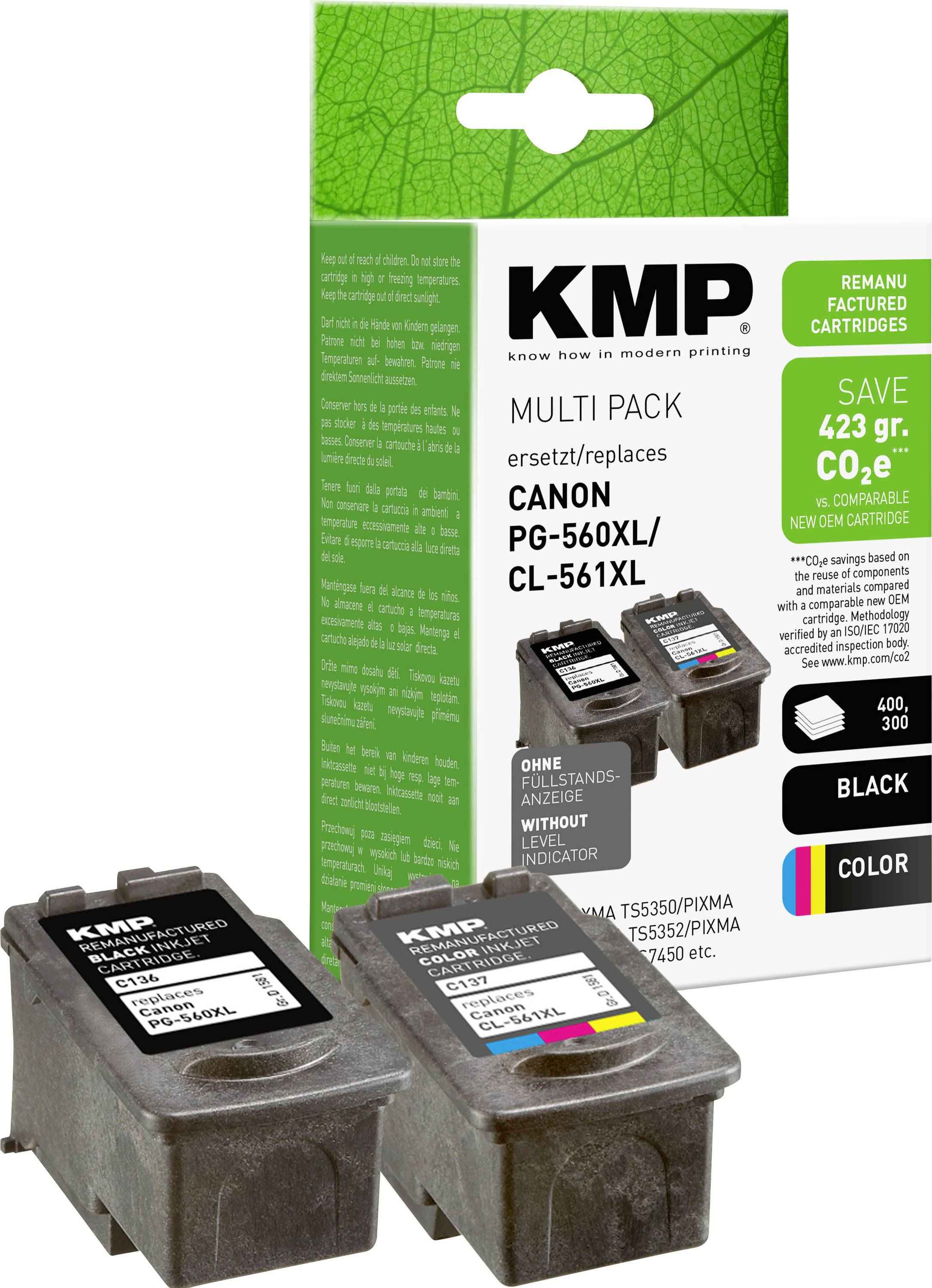 KMP Ink reemplaza Canon PG-560 XL, CL-561 XL Compatible Paquete combinado Negro, Color C136V 1581,4005-0