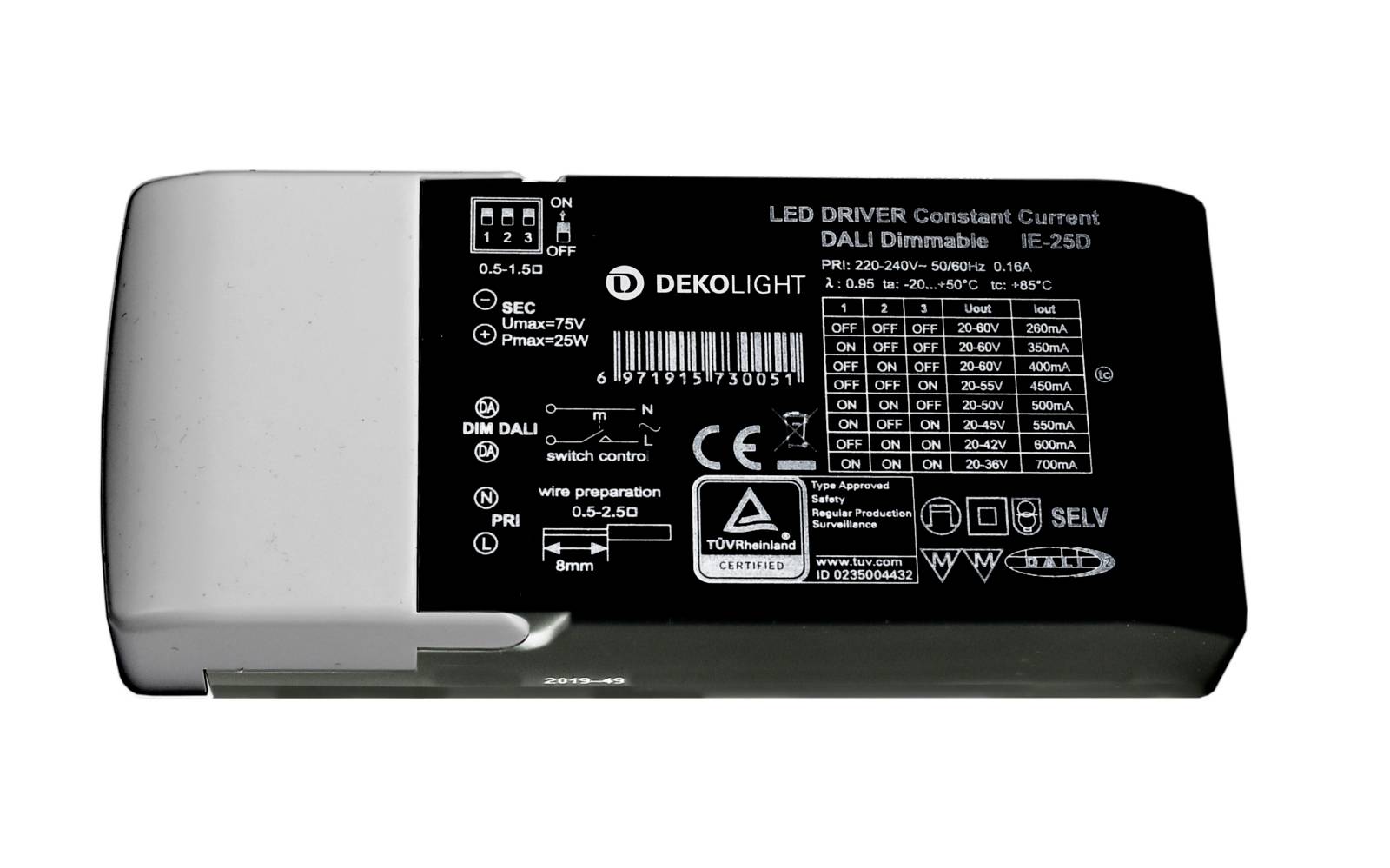 Deko Light BASIC, DIM, Multi CC, IE-25D Controlador de LED Corriente constante 25 W 260 - 700 mA 20 - 60 V DALI 1 UD(S).-0