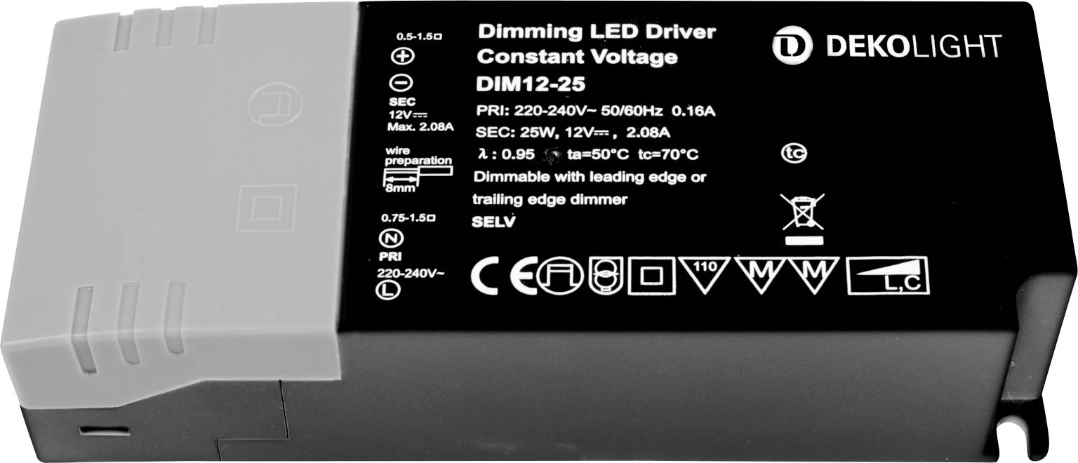 Deko Light BASIC, DIM, CV, 12V 2,5-25W Controlador de LED Tensión constante 25 W 200 - 2080 mA 12 V Atenuable 1 UD(S).-0