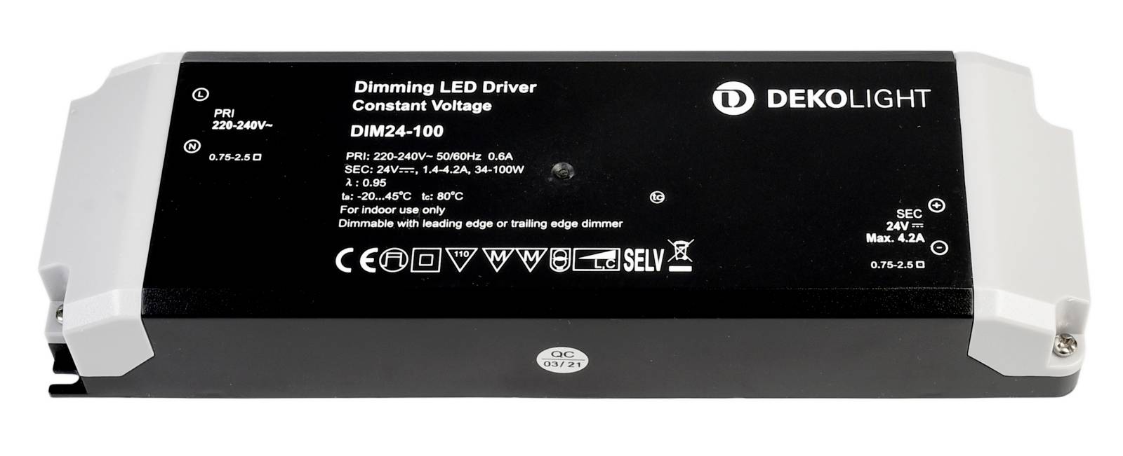 Deko Light BASIC, DIM, CV, 24V 34-100W Controlador de LED Tensión constante 100 W 1420 - 4165 mA 24 V Atenuable 1 UD(S).-0