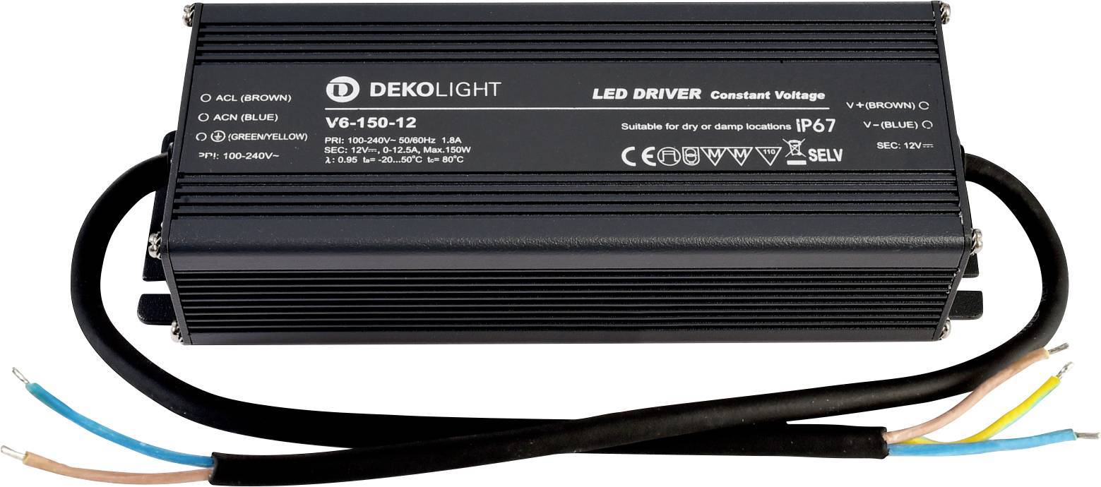 Deko Light IP, CV, V6-150-12 Controlador de LED Tensión constante 150 W 0 mA - 12.5 A 12 V Protección contra sobrecarga -0