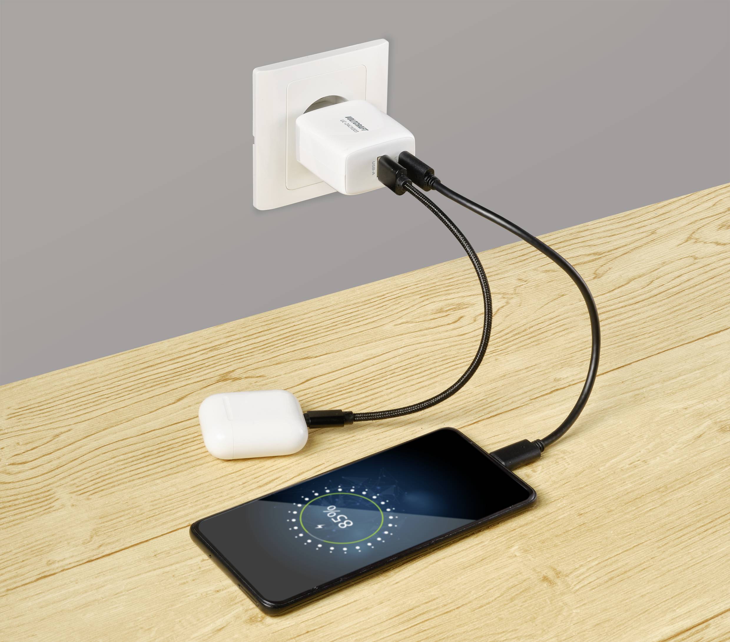 VOLTCRAFT UC-2ACX003 Cargador USB 65 W USB-C®, USB-A Blanco Interior GaN-4