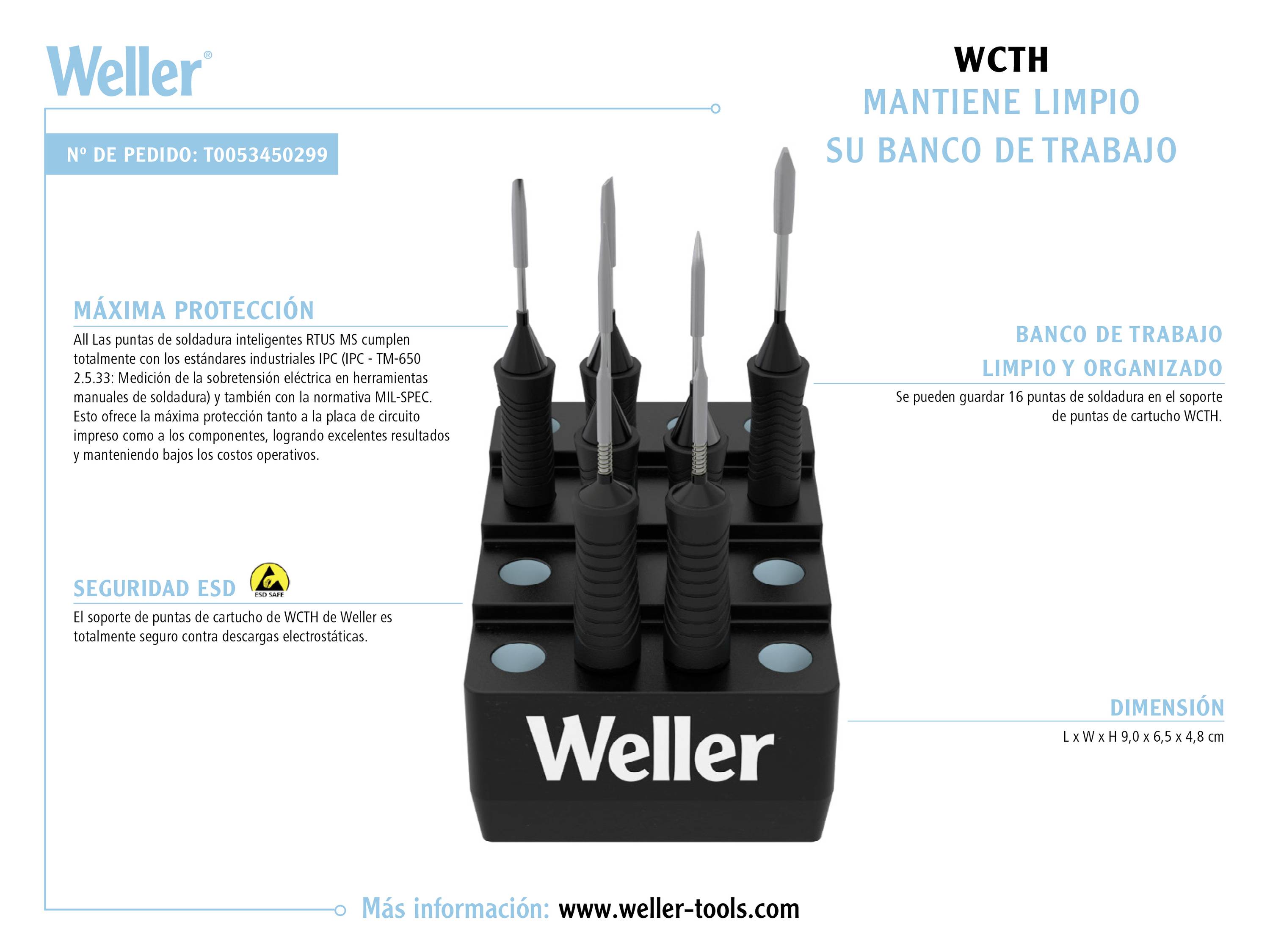 Weller T0053450299 Soporte de puntas de soldadura (Lon. x Anch. x Alt.) 90 x 65 x 48 mm 1 UD(S).-2