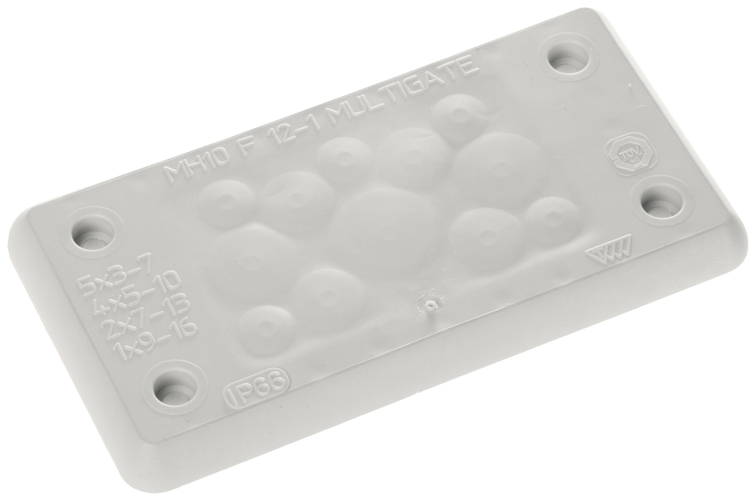 Trelleborg MH-10 F 12-1 LIGHT GREY UL94 V-0 IP65 | TPE | Screw Placa de paso Resistente a los cambios de temperatura, Resistente al agua, Atornillable Ø borne (máx.) 16 mm Grosor del tablero (máx.) 19 mm TPE Gris 1 UD(S).