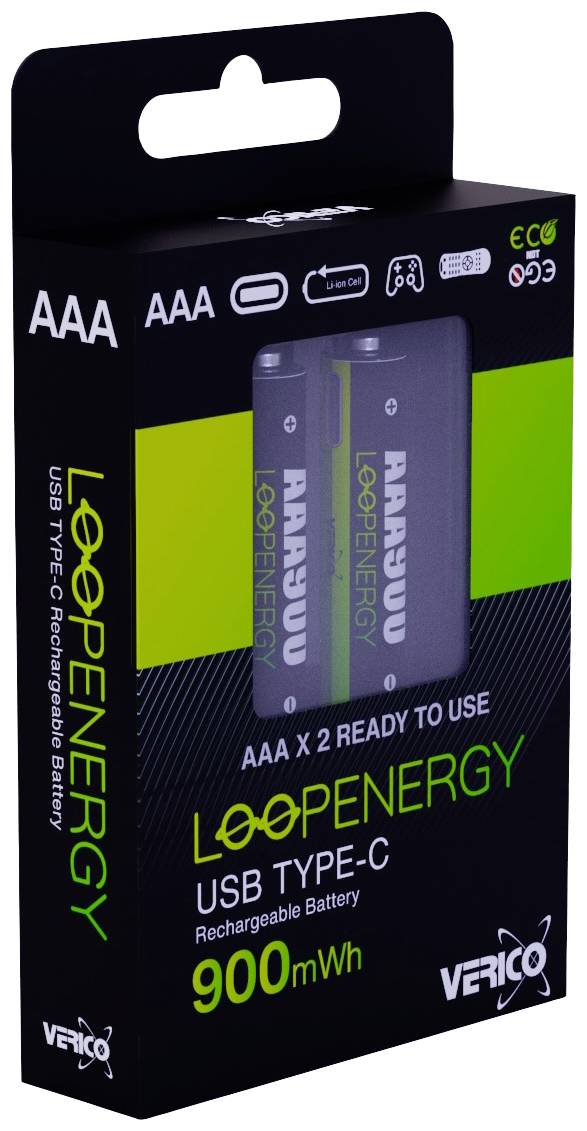 Verico Verico LoopEnergy AAA USB-C Micro-Akku 900mWh 2 St. Batería con USB-C® Li-Ion 600 mAh 1.5 V 2 ST-2