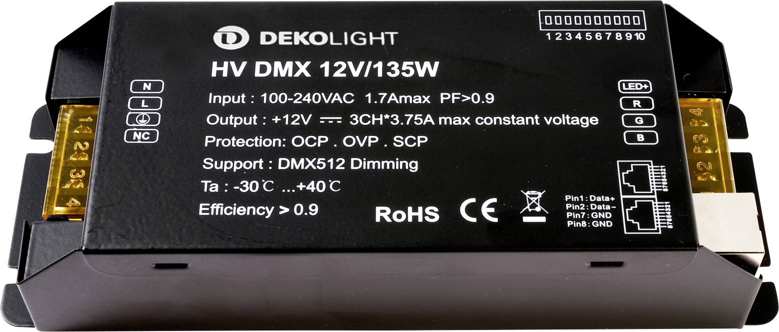 Deko Light BASIC, DIM, CV, HV DMX Transformador de LED Tensión constante 135 W 0 mA - 11.25 A 12 V/DC Atenuable 1 UD(S).