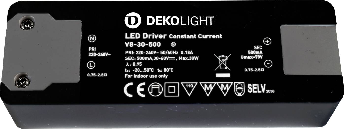 Deko Light BASIC, CC Controlador de LED Corriente constante 30 W 0.50 A 30 - 60 V/DC 1 UD(S).