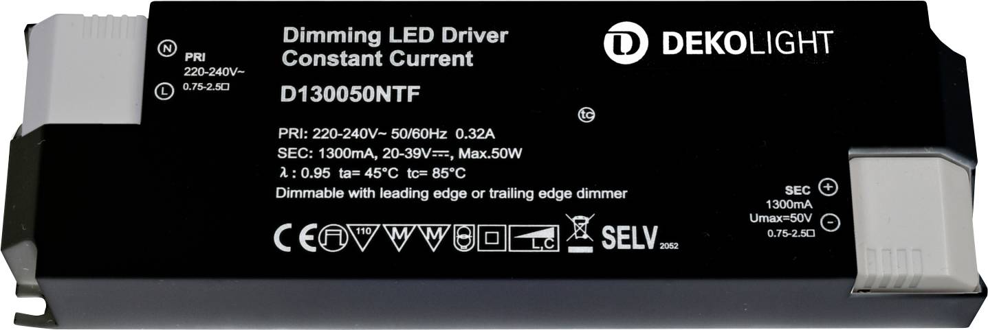 Deko Light BASIC, DIM, CC Controlador de LED Corriente constante 50 W 1.30 A 20 - 39 V/DC Atenuable 1 UD(S).