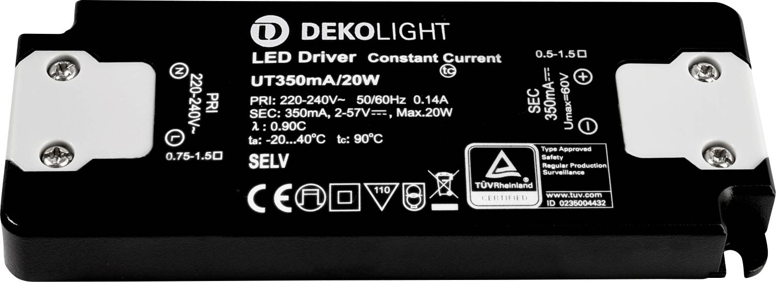Deko Light FLAT, CC, UT Controlador de LED Corriente constante 20 W 350 mA - 0.35 A 2 - 57 V/DC 1 UD(S).