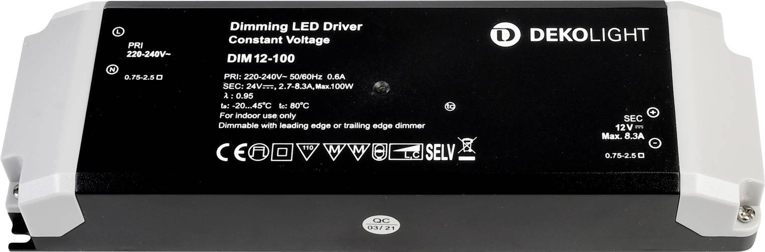 Deko Light OCTO, DIM, CC, RSM Transformador de LED Tensión constante 100 W 2700 mA - 8.30 A 12 V/DC Atenuable 1 UD(S).