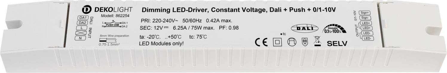 Deko Light BASIC, DIM, CV, LCP Transformador de LED Tensión constante 0 mA - 6.25 A 12 V/DC DALI 1 UD(S).