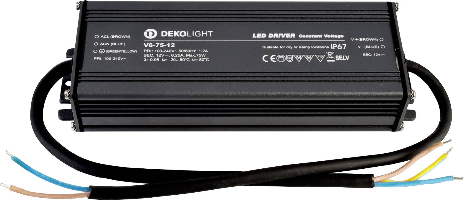 Deko Light IP, CV, V Transformador de LED Tensión constante 75 W 0 mA - 6.25 A 12 V/DC 1 UD(S).