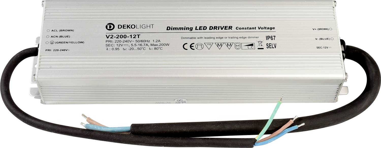 Deko Light IP, DIM CV Transformador de LED Tensión constante 200 W 5500 mA - 16.70 A 12 V/DC Atenuable 1 UD(S).
