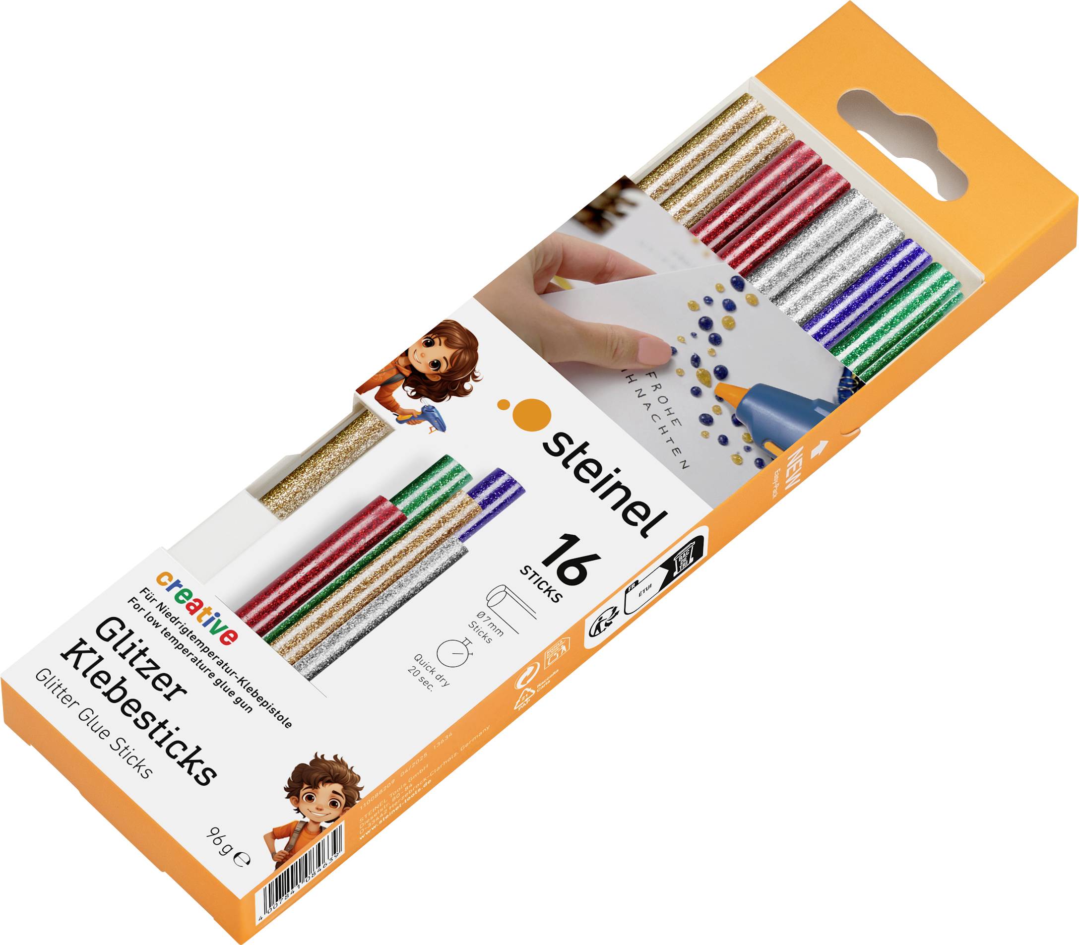Steinel KLEBESTICKS 85°C 7MM GLITZER 96G Barras de cola 7 mm 150 mm Colorido, Efecto centelleante, Gold, Plata, Rot, Verde, Blau 96 g 16 UD(S).