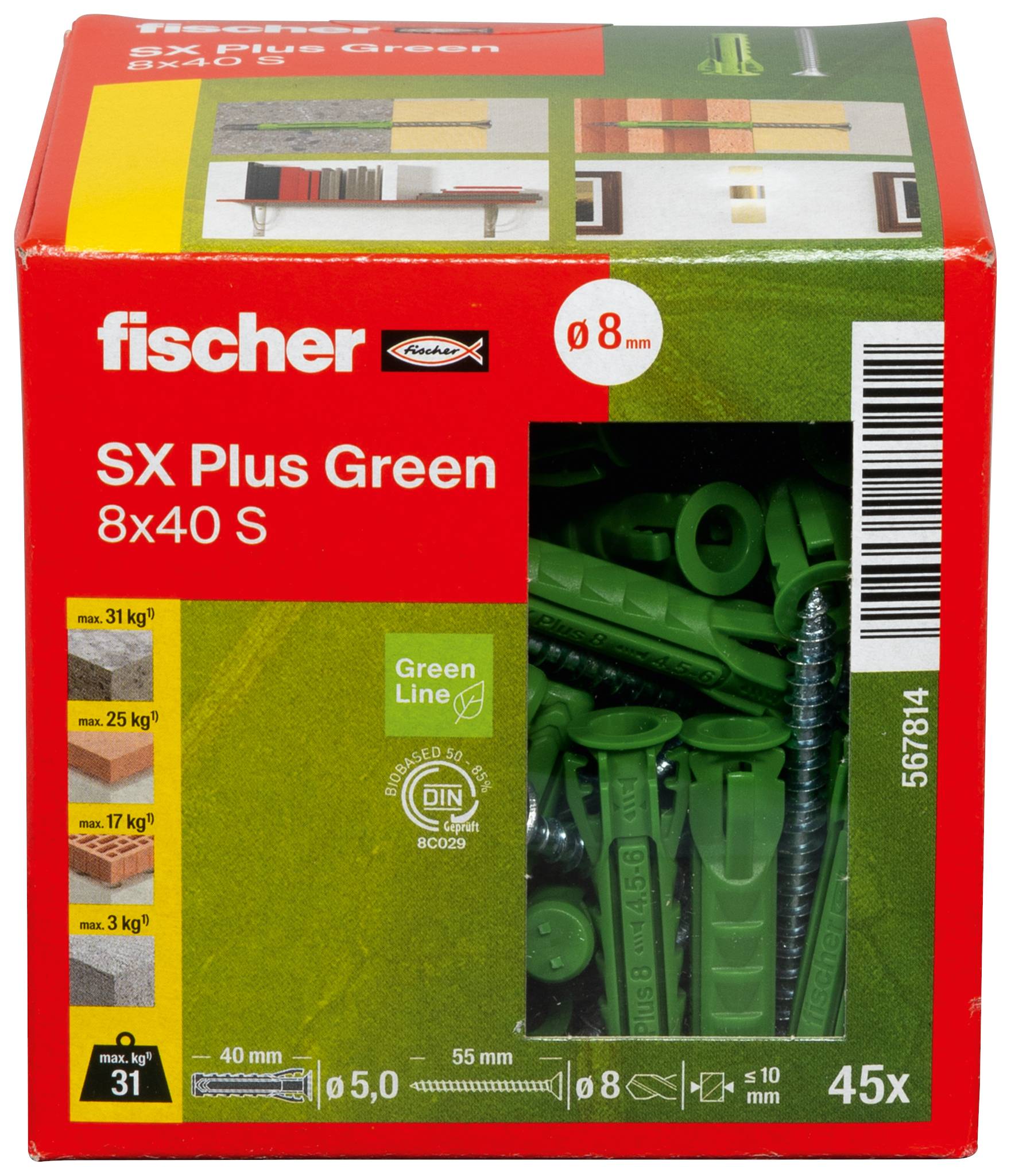 Fischer 567814 SX Plus Green Taco de cuña 40 mm 8 mm 45 UD(S).-3