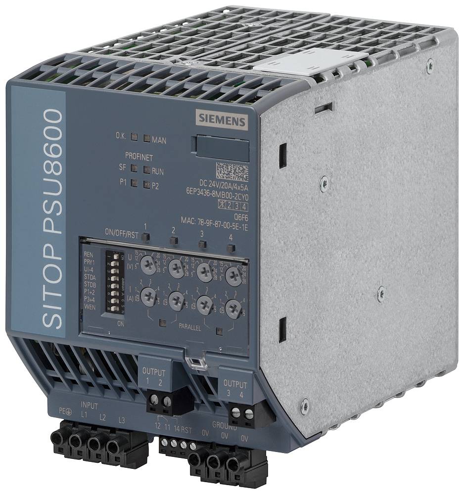 Siemens 6EP34368MB002CY0 Fuente de alimentación de riel DIN 24 V/DC 20 A 480 W Número de salidas:4 x Contenido 1 UD(S).-0