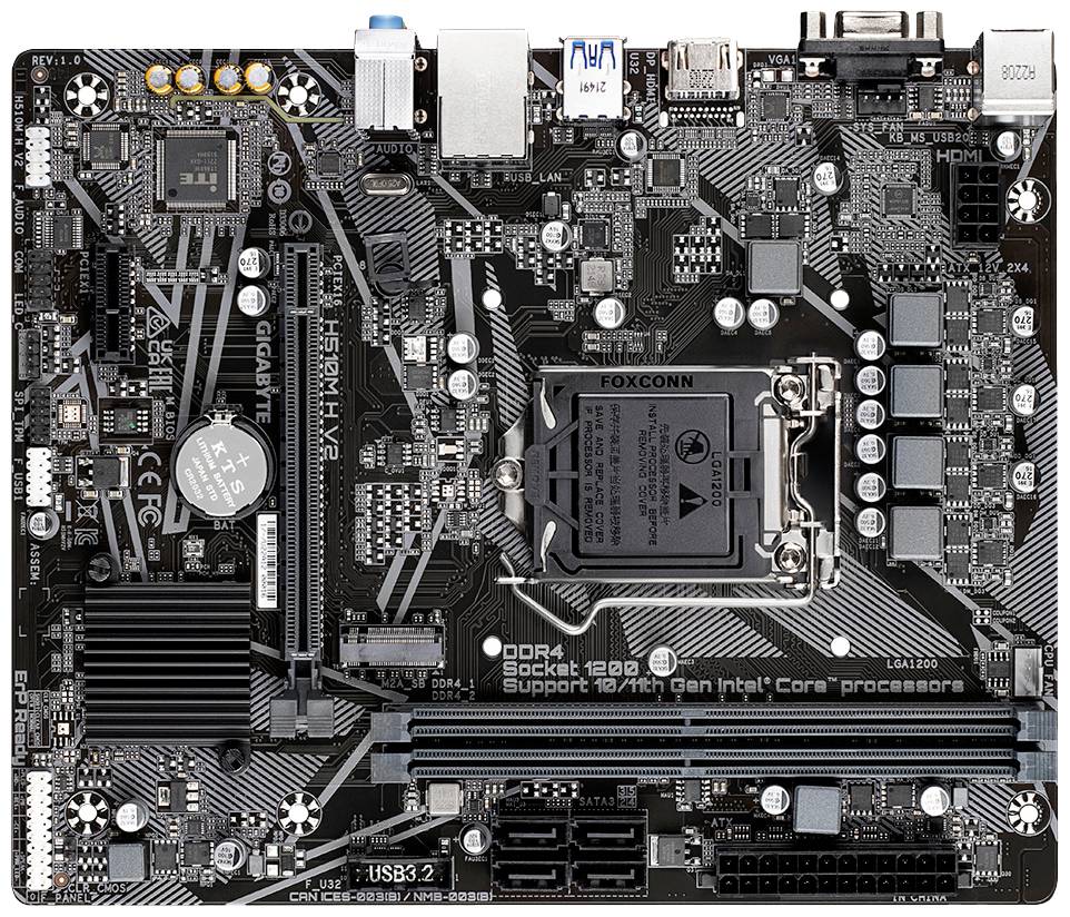 Gigabyte H510M H V2 Placa base Portalámparas Intel® 1200 Factor de forma Micro-ATX Placa base del circuito integrado aux-3